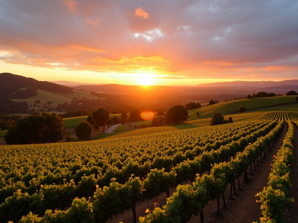 Sunset over Napa Valley vineyards