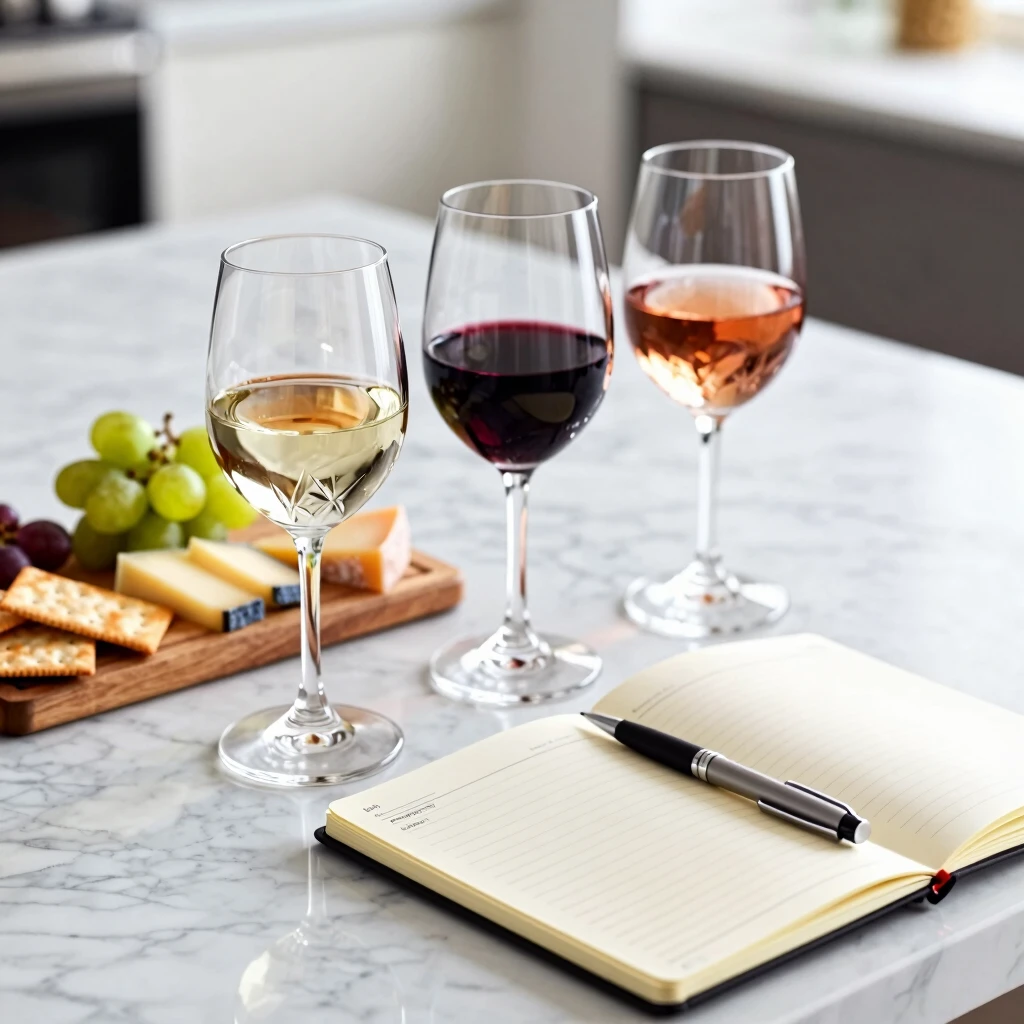 Simple home setup for beginner wine tasting with glasses and snacks