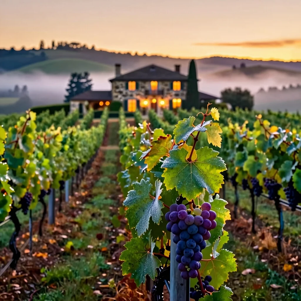 Scenic Napa Valley vineyard at sunset