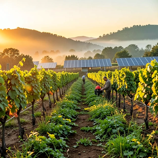 Sustainable vineyard with regenerative practices and solar energy
