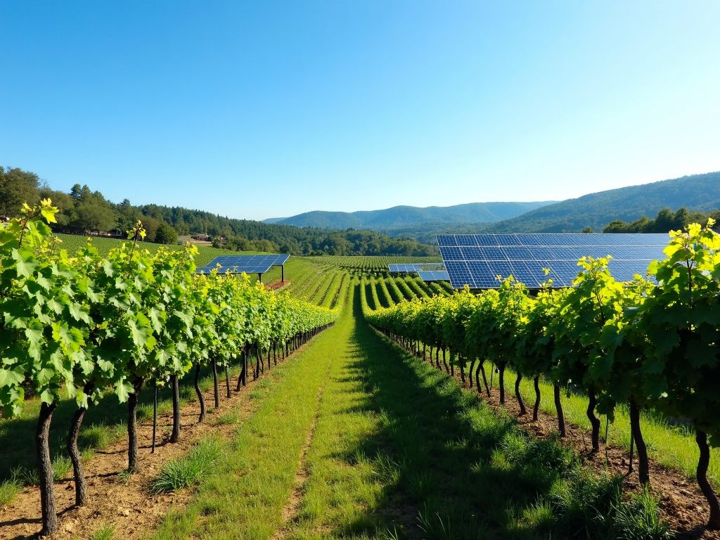 Solar panels in a vineyard