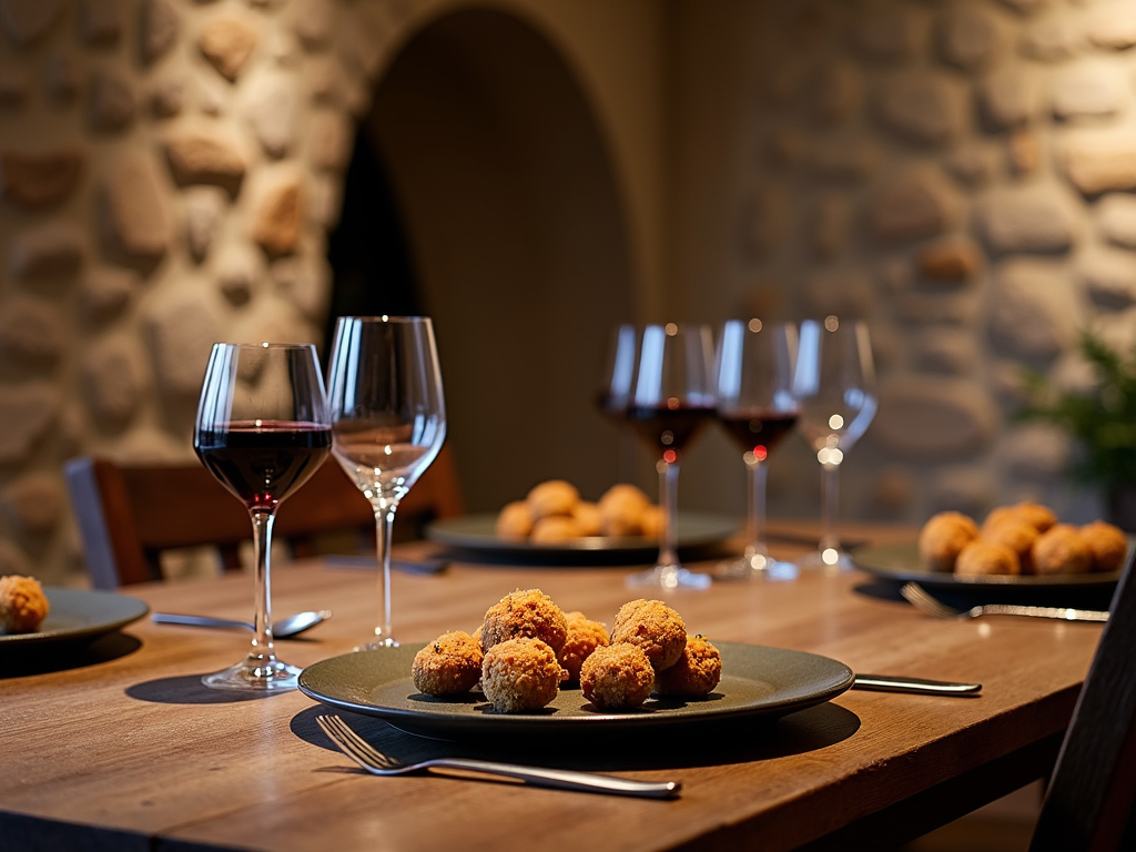 Food and wine pairings inside Beringer Vineyards’ wine caves.