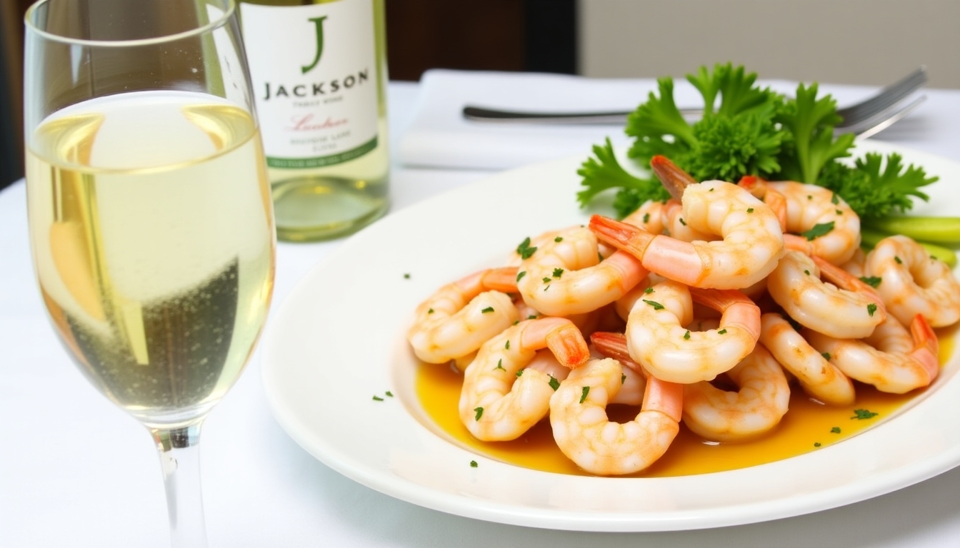 Jackson Family Wines Sauvignon Blanc paired with a fresh shrimp dish.