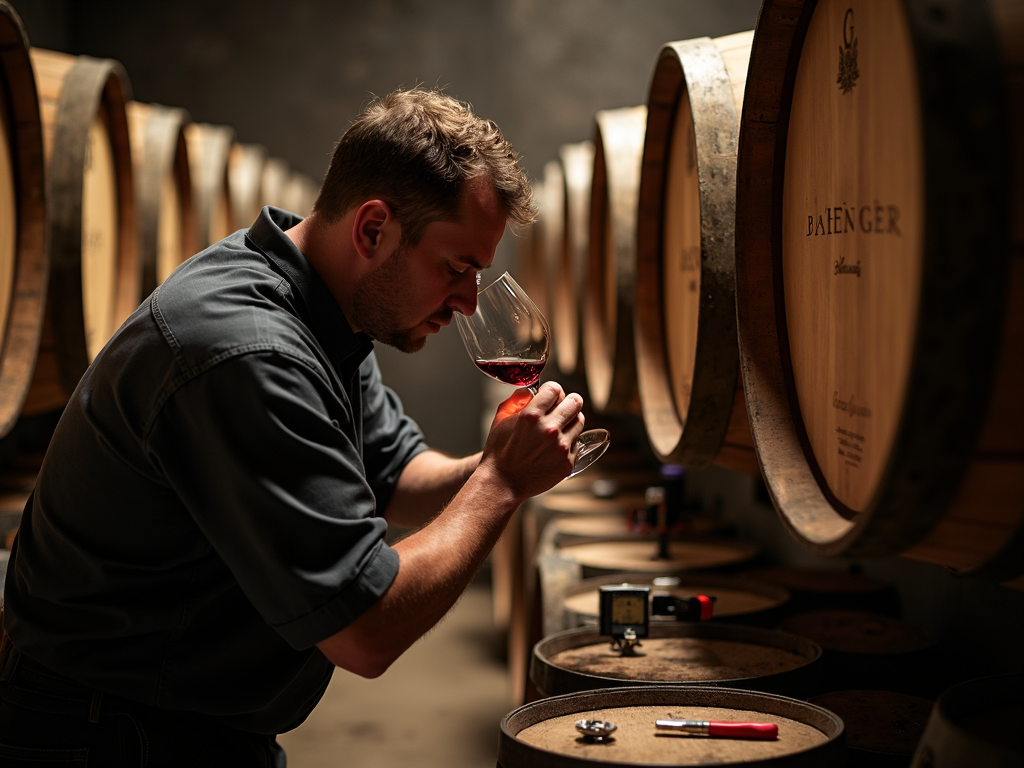 Beringer winemaker testing wine