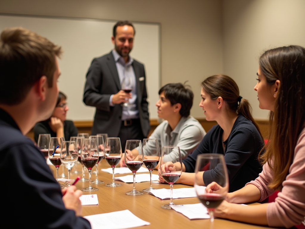 A wine education class in progress.