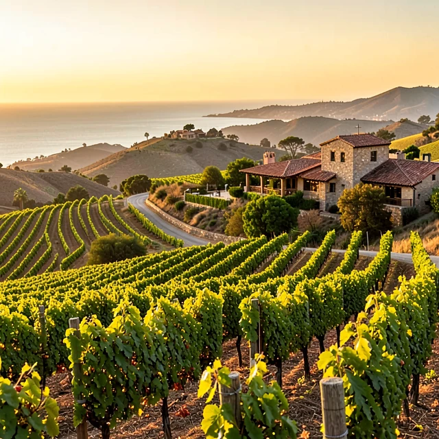 Santa Barbara Pinot Noir vineyards in coastal California