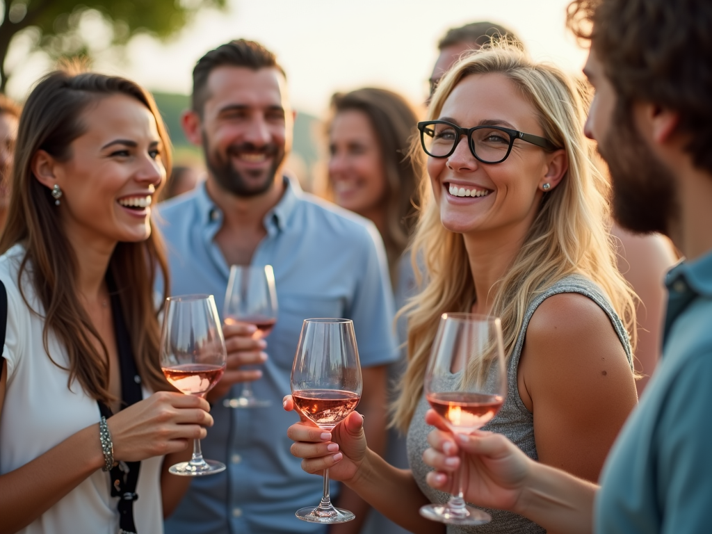 Wine tasting event with happy participants.