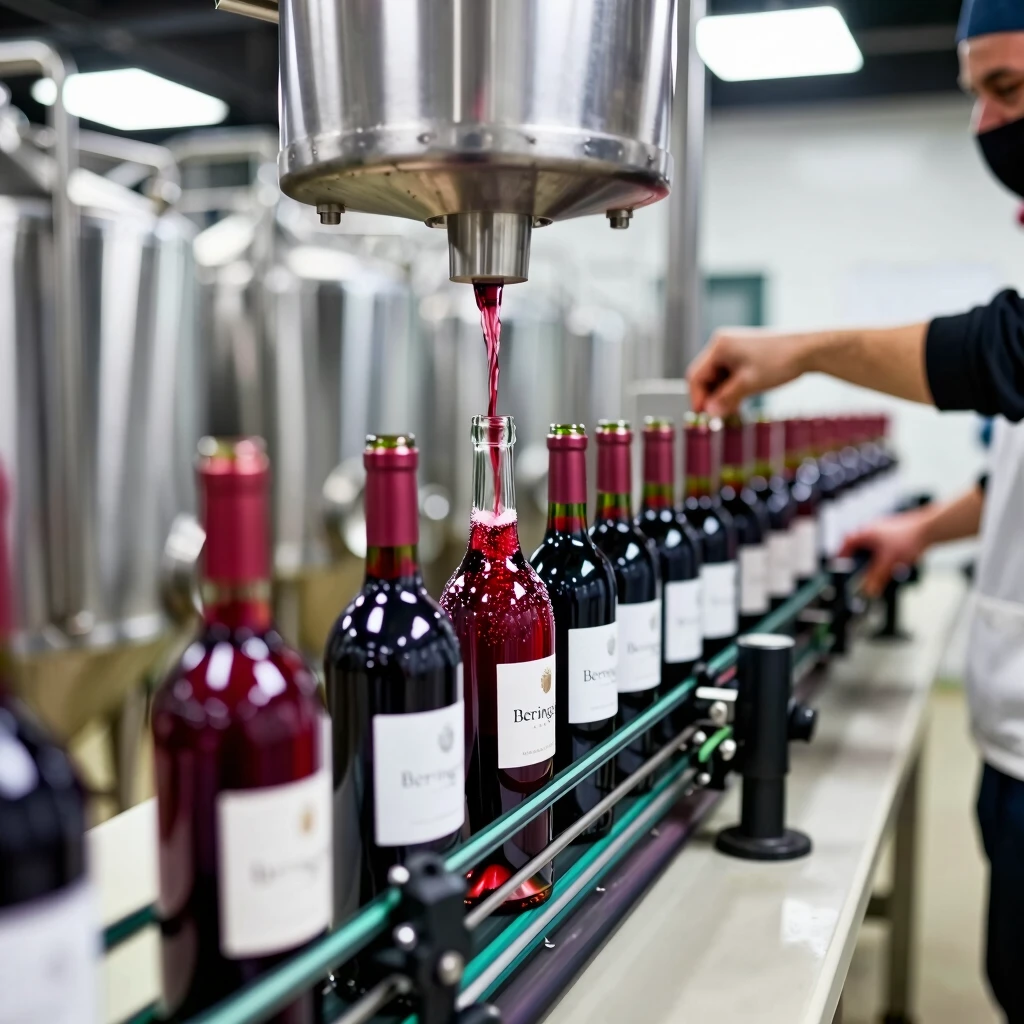 Beringer wine bottling process in the winery