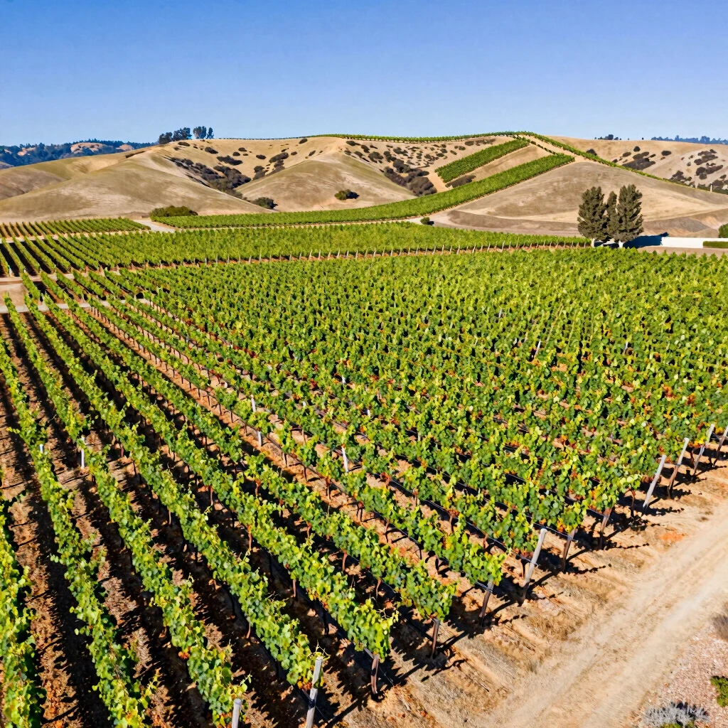 Aerial view of sustainable vineyards in California wine country