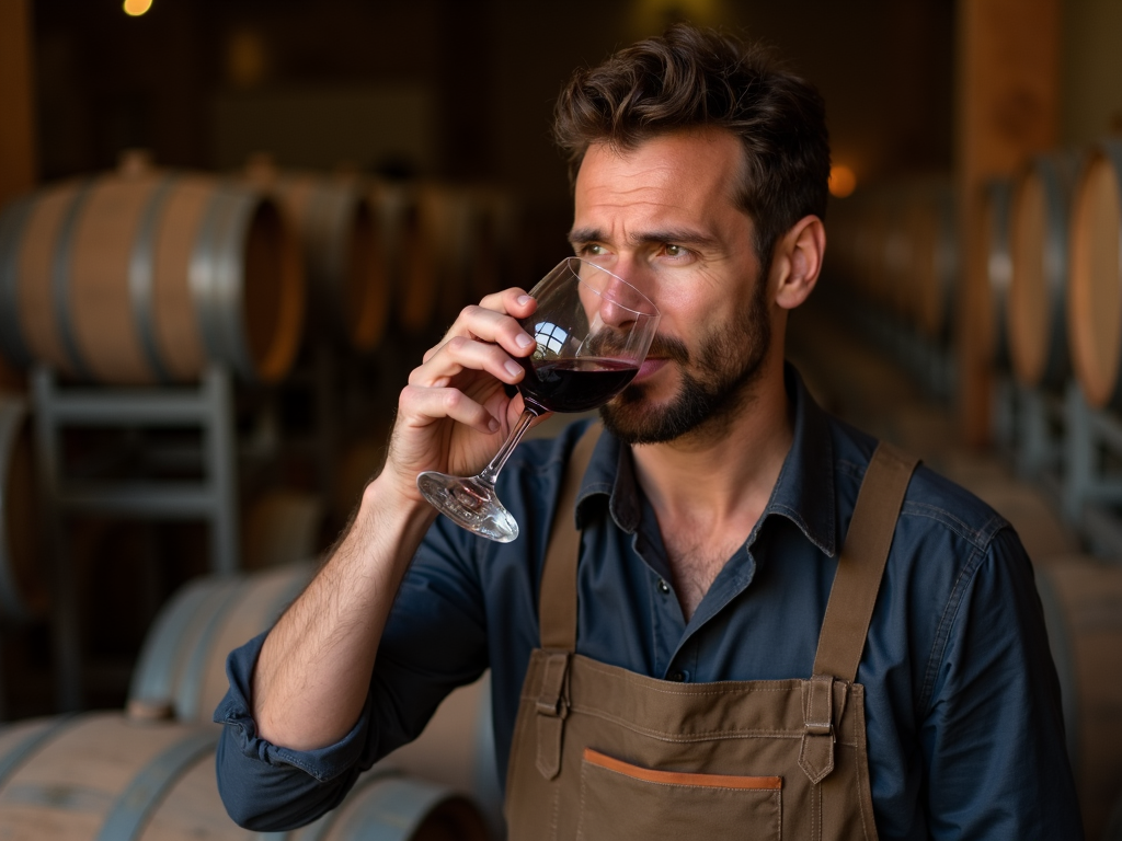Winemaker tasting organic wine