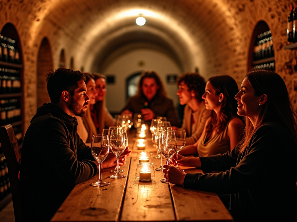 Wine tasting in a cozy wine cellar