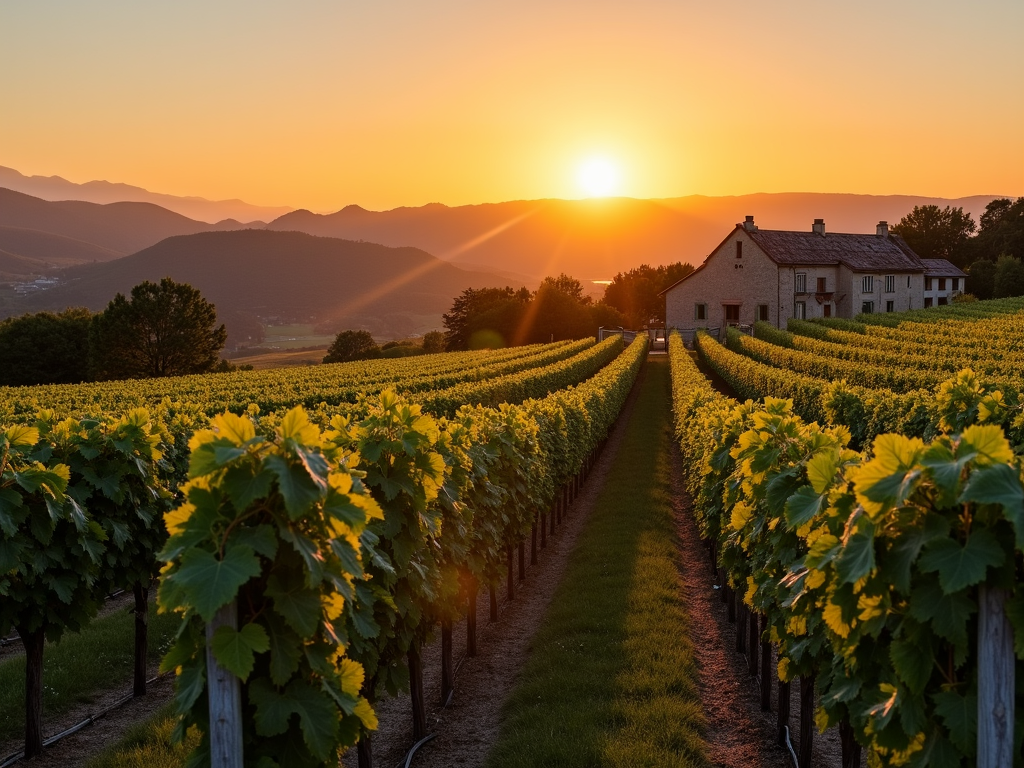 Scenic view of a vineyard at sunset, showcasing the beauty of Jackson Family Wines' estates.