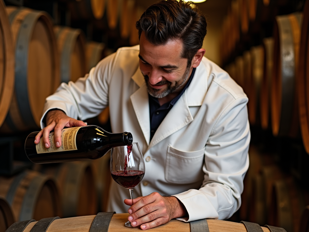 Blending Beringer wine in the cellar.