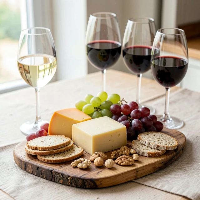 Cheese platter with ideal wine selections for any gathering
