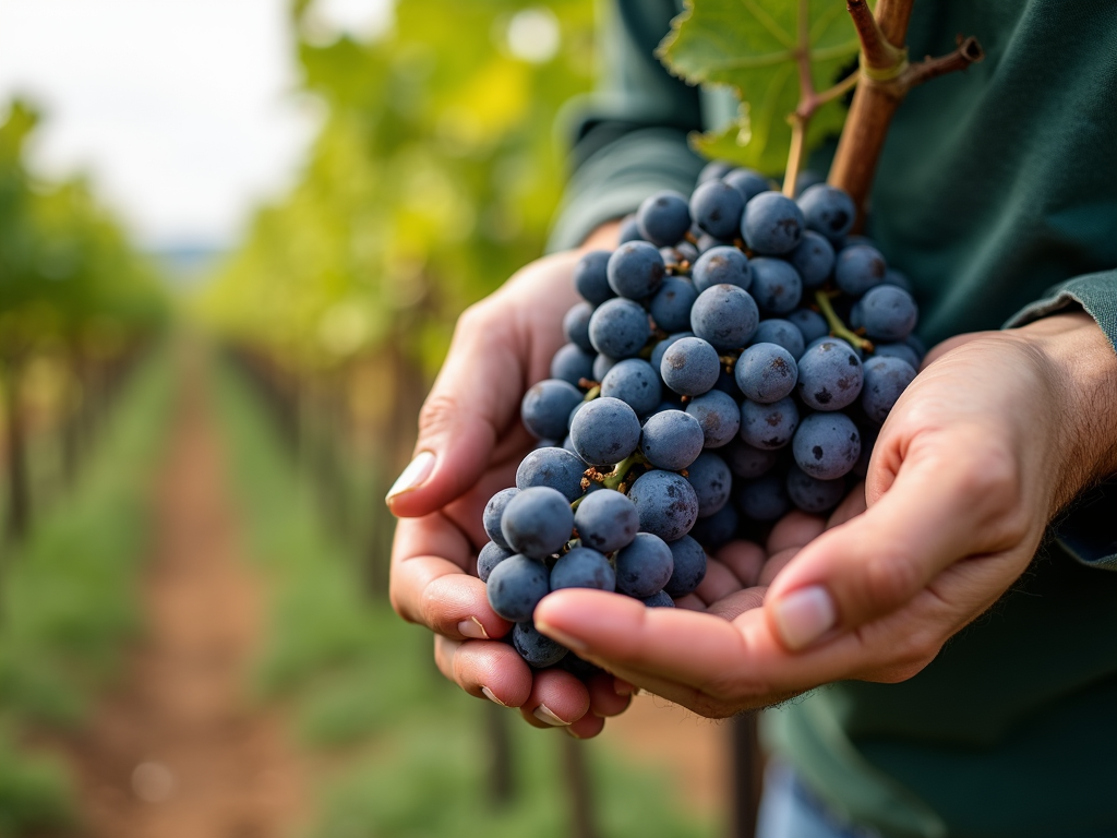 Vineyard worker caring for grapes
