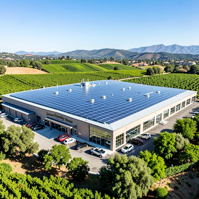 Jackson Family Wines winery with large solar panel installation