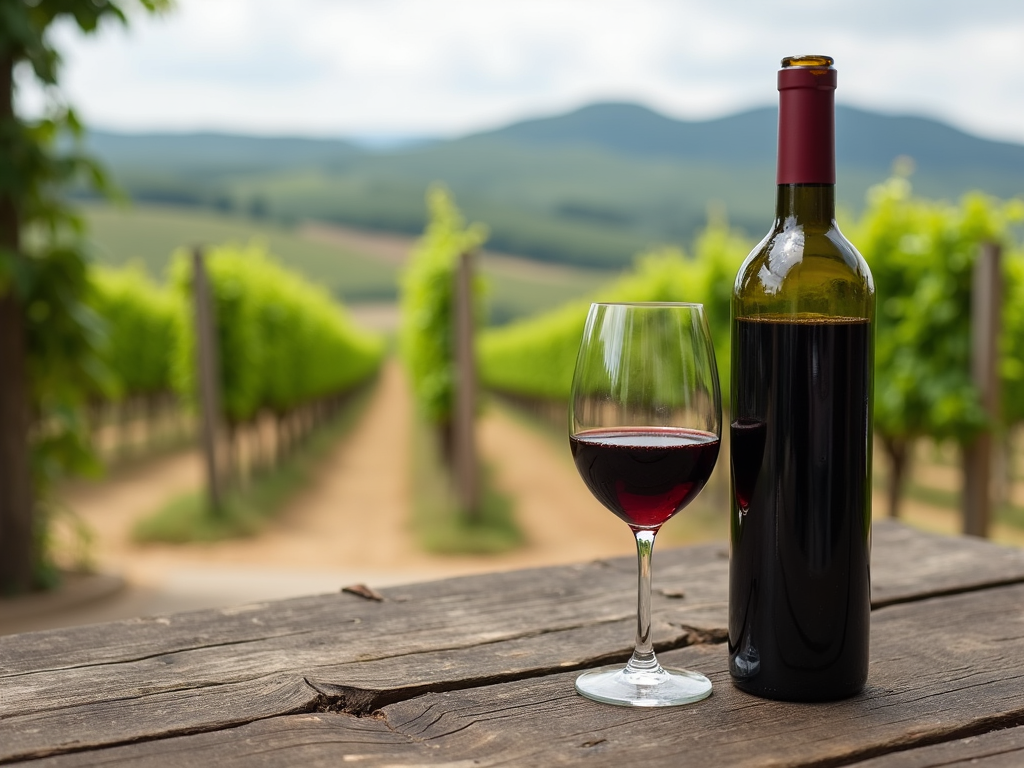 Glass of wine with vineyard view