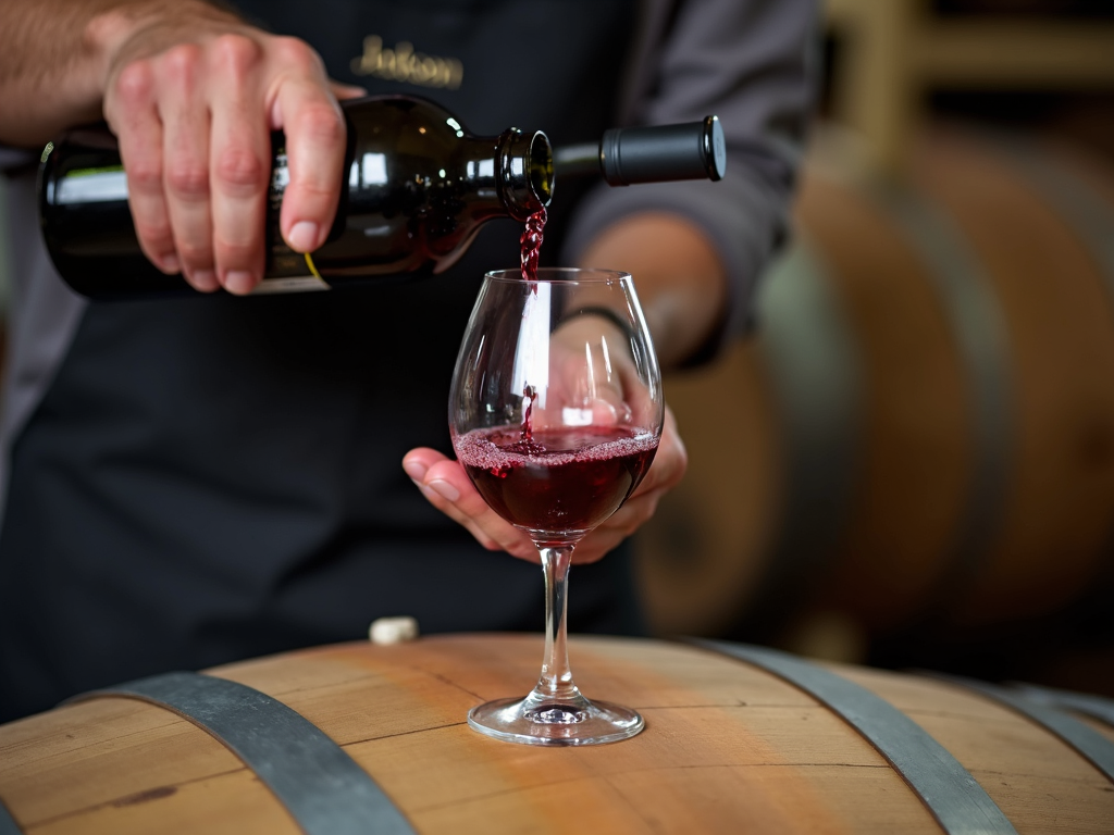 Winemaker pouring wine from a barrel at Jackson Family Wines