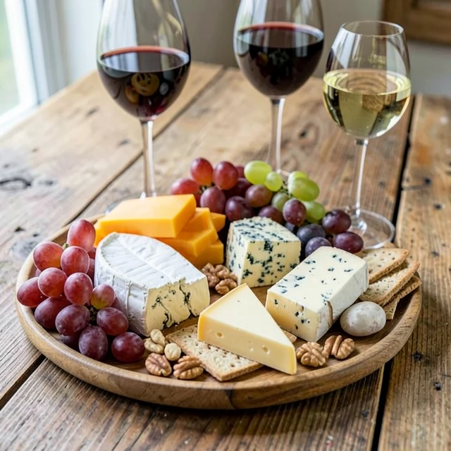 Elegant wine and cheese board setup for a party