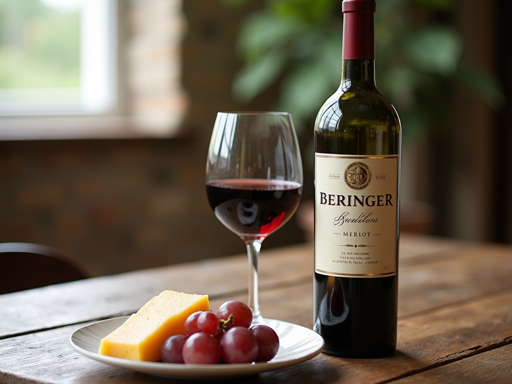 Beringer Merlot with cheese and grapes