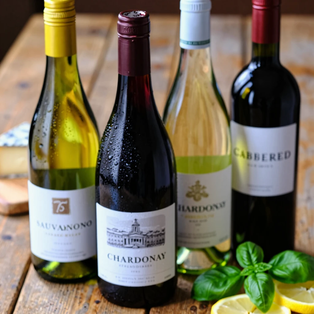 Selection of the best wines for cooking on a wooden table