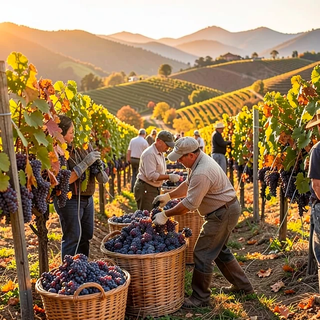Grape harvest at Beringer vineyards in Napa