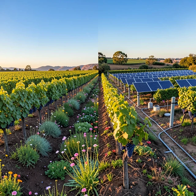 Side-by-side comparison of organic and sustainable vineyards in California