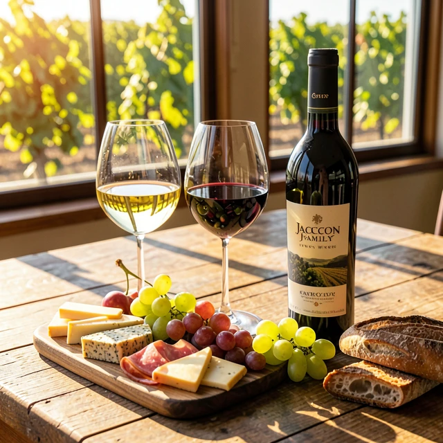 Inviting wine tasting spread highlighting Jackson Family Wines varieties