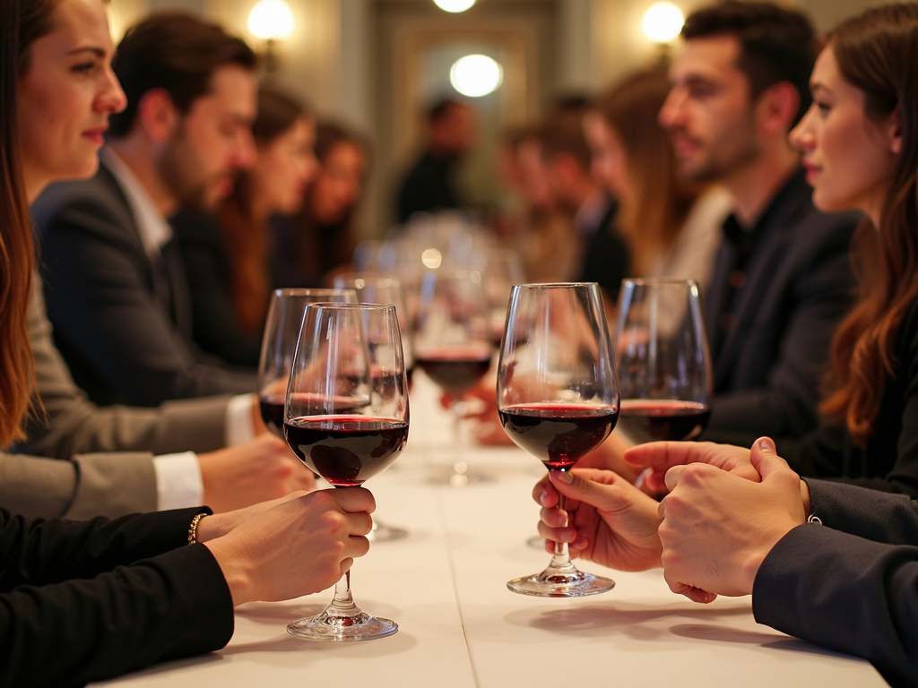 People enjoying a wine tasting event, exploring different red wines and their pairings.