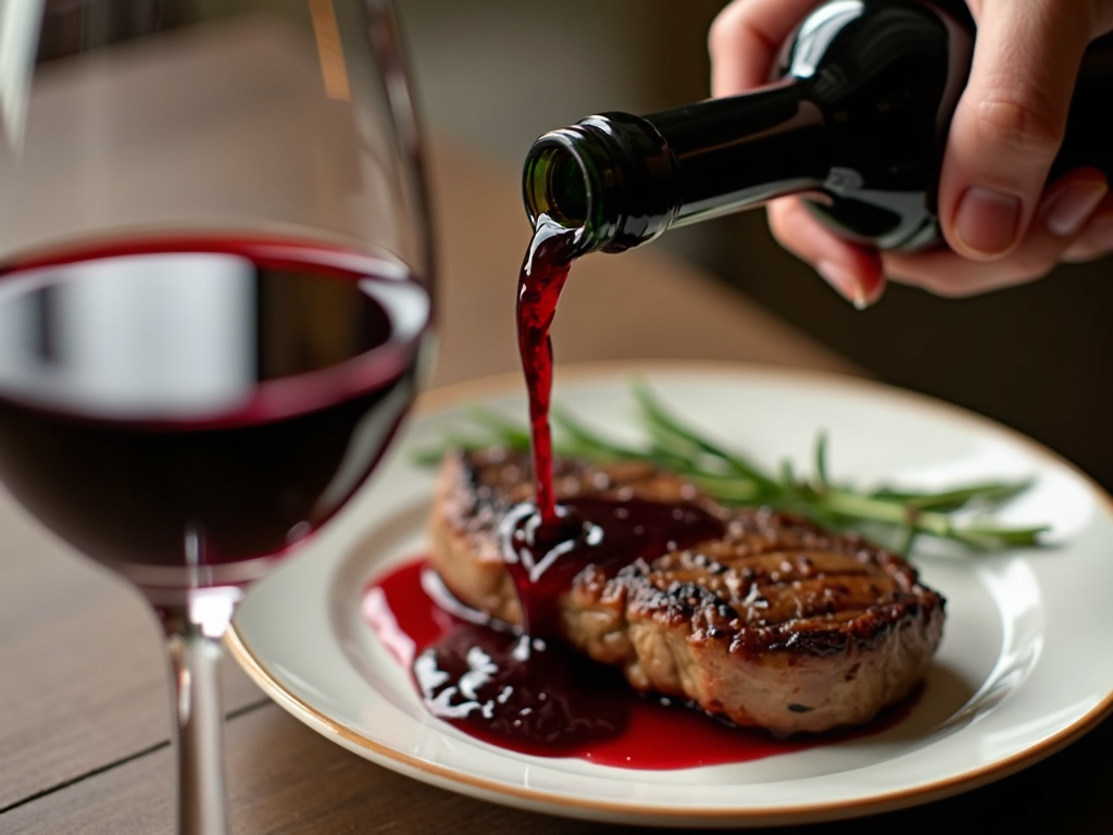 Pouring Cabernet Sauvignon with a steak dinner.