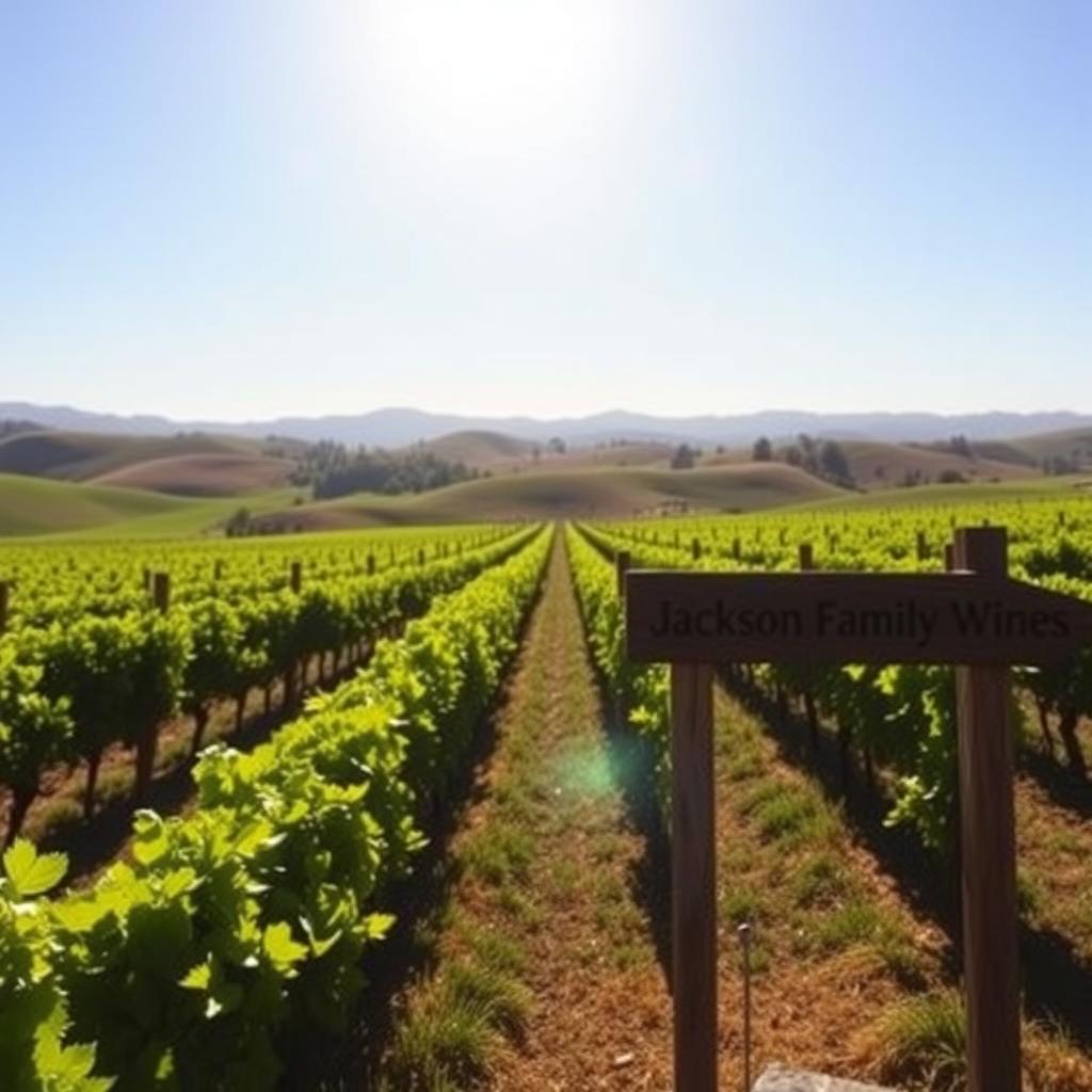 Sunlit Sonoma County vineyard with Jackson Family Wines sign
