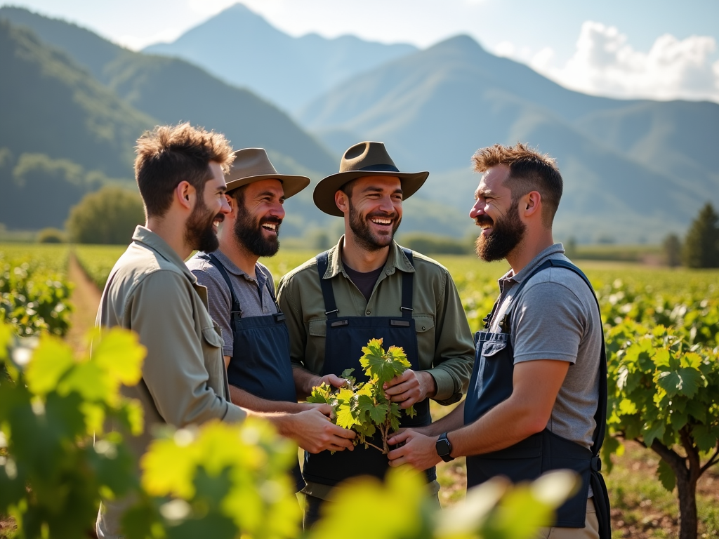 Winery workers in a sustainable vineyard