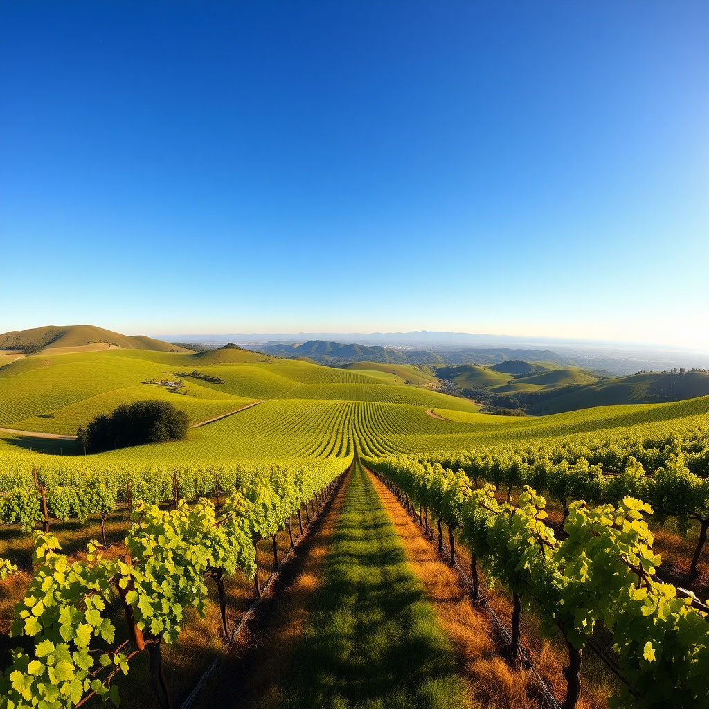 Expansive Napa Valley vineyards in autumn sunlight