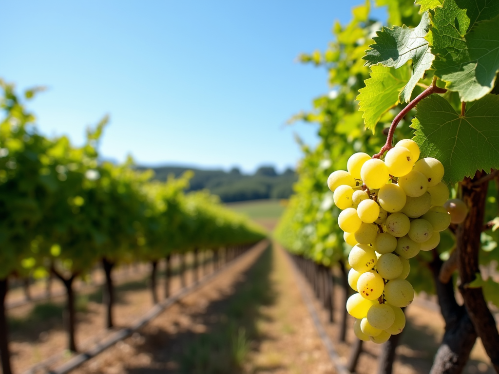 Chardonnay grapes on the vine.