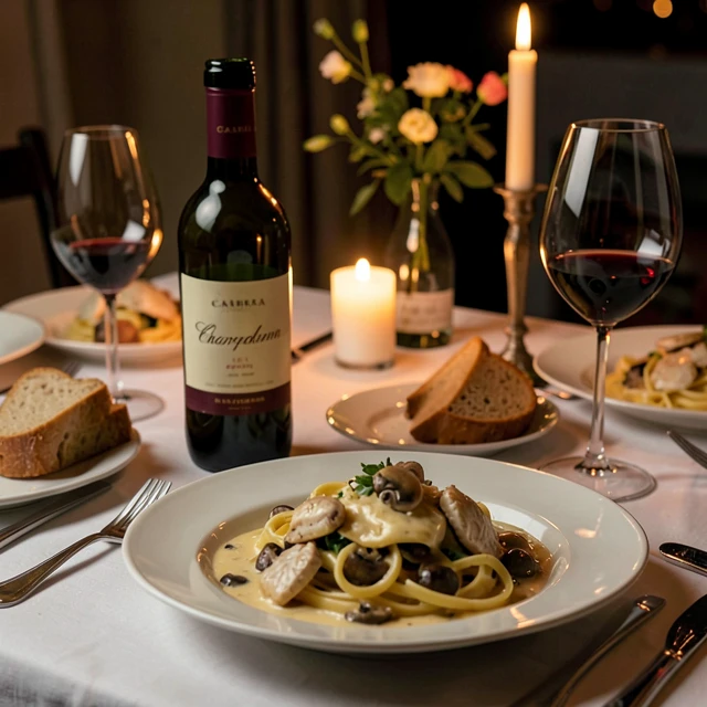Cambria Chardonnay with creamy chicken pasta