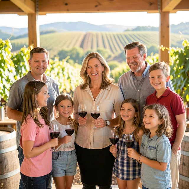 The Jackson family gathered in their vineyard tasting room