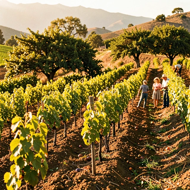 Early Jackson Family vineyard in Lake County, California showing young vines on hillside