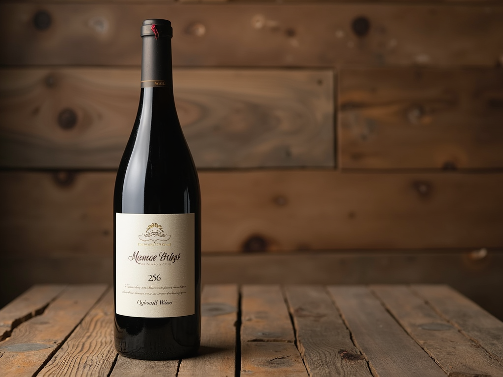 A wine bottle showcasing its label.
