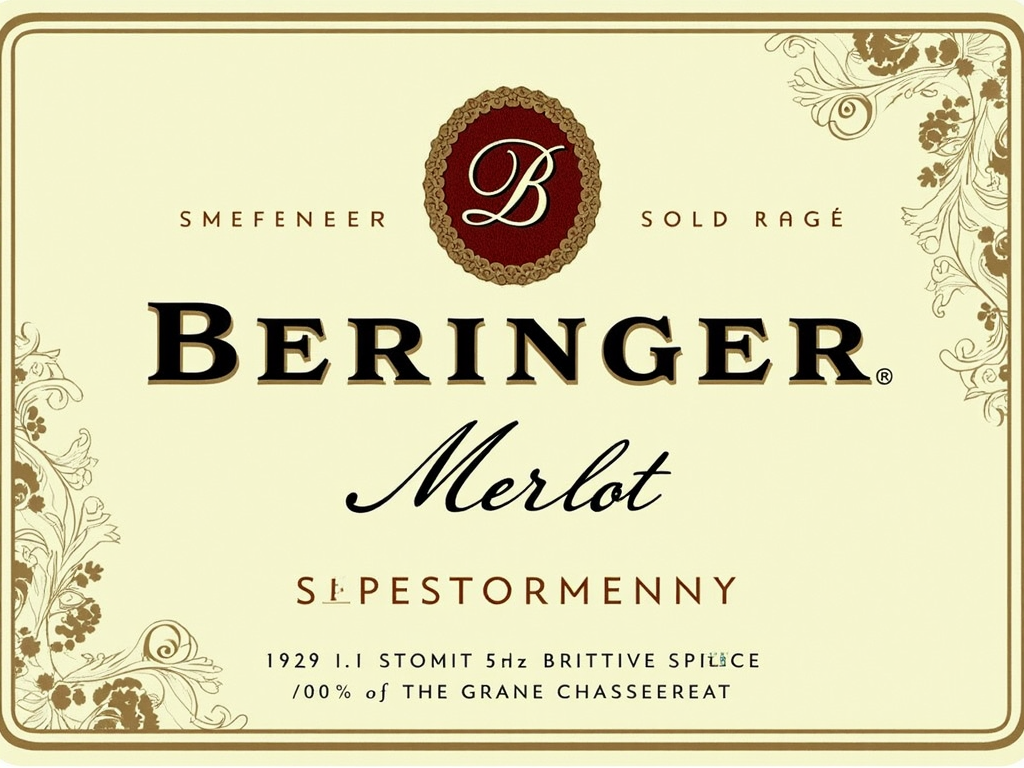 Beringer Merlot wine bottle label with grapevines in the background