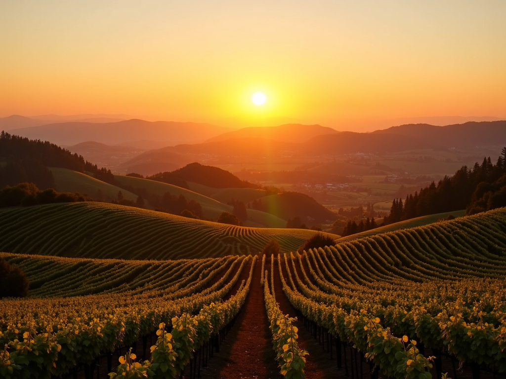 Sunset over Sonoma Valley vineyards