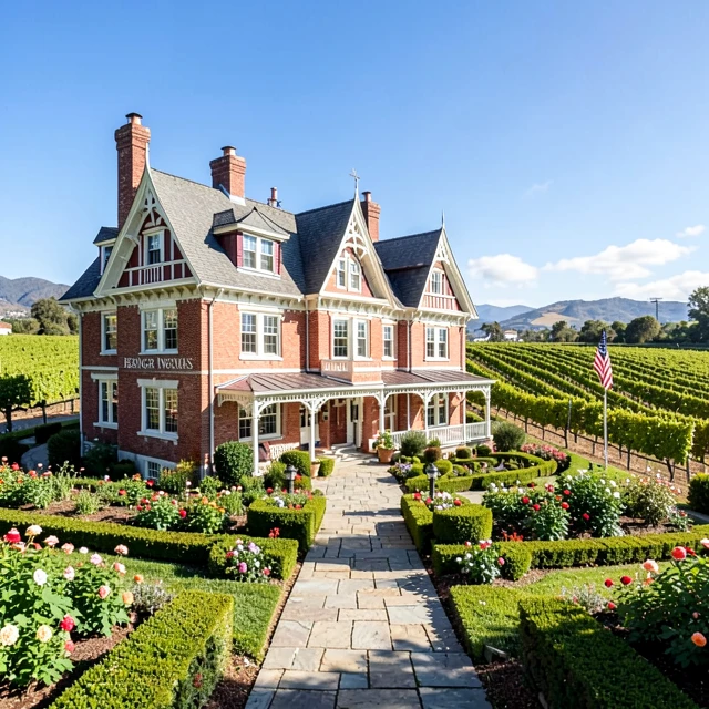 Historic Beringer Vineyards Rhine House and gardens in Napa Valley