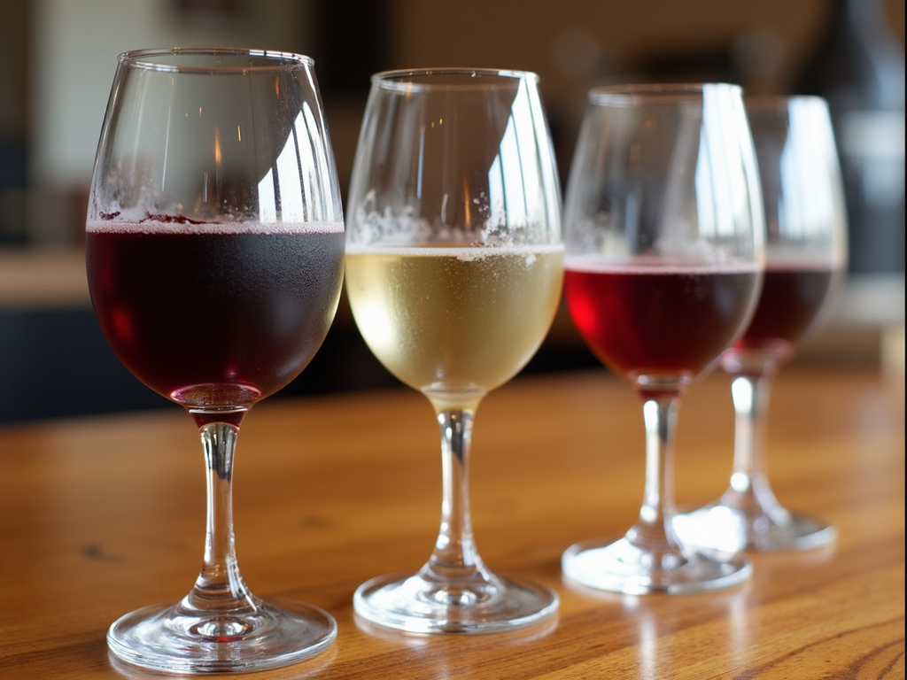 Different wine glasses with red, white, and sparkling wine.