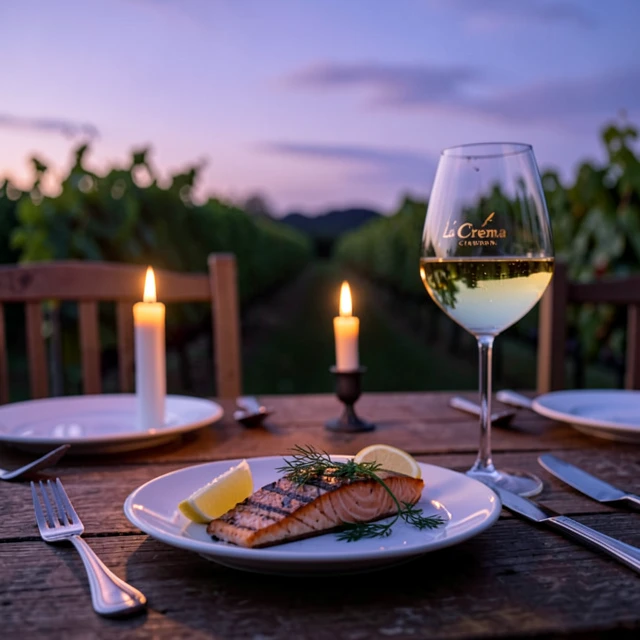 Gourmet salmon dinner paired with La Crema Chardonnay