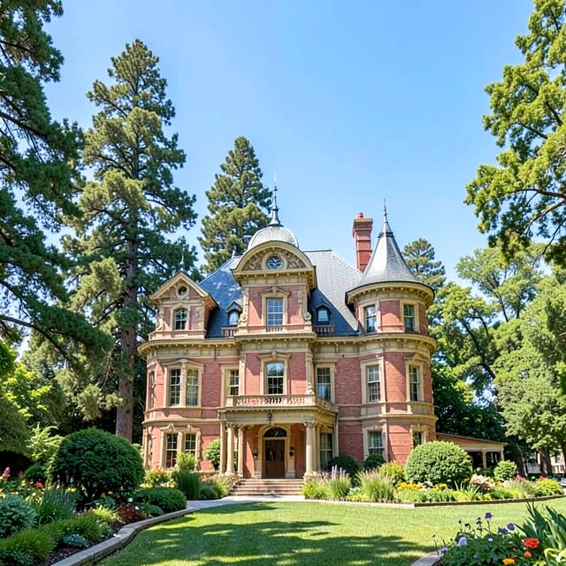 Historic Rhine House at Beringer Vineyards, a stunning Victorian mansion surrounded by lush gardens