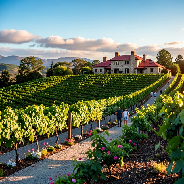 Historic Beringer Vineyards estate in Napa Valley with Rhine House and rolling vineyards