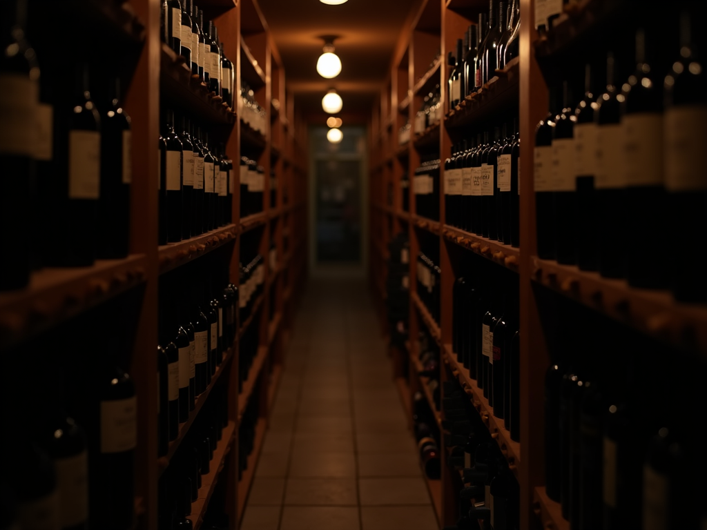 Wine cellar with various bottles.