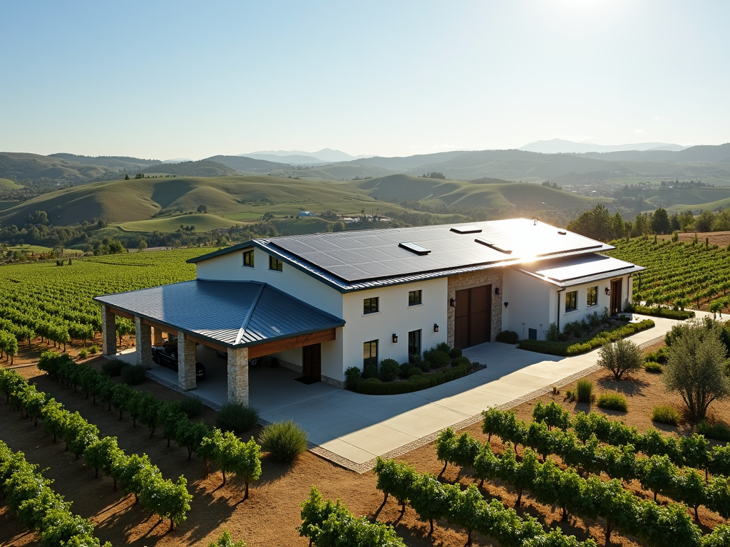 Winery with solar panels for renewable energy