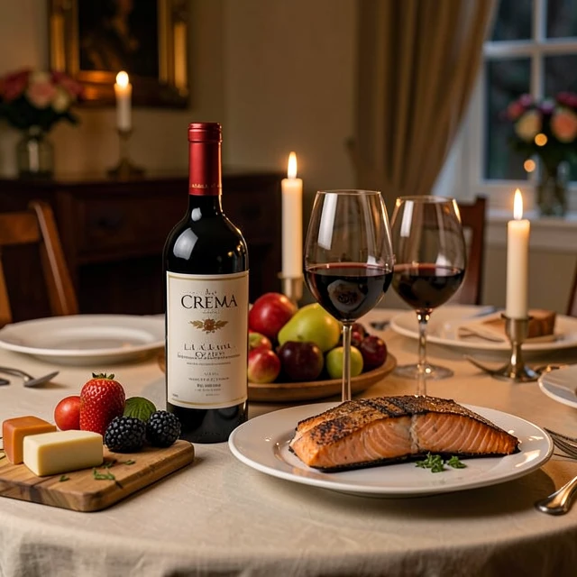 Dinner table with La Crema wines paired with salmon and cheese board