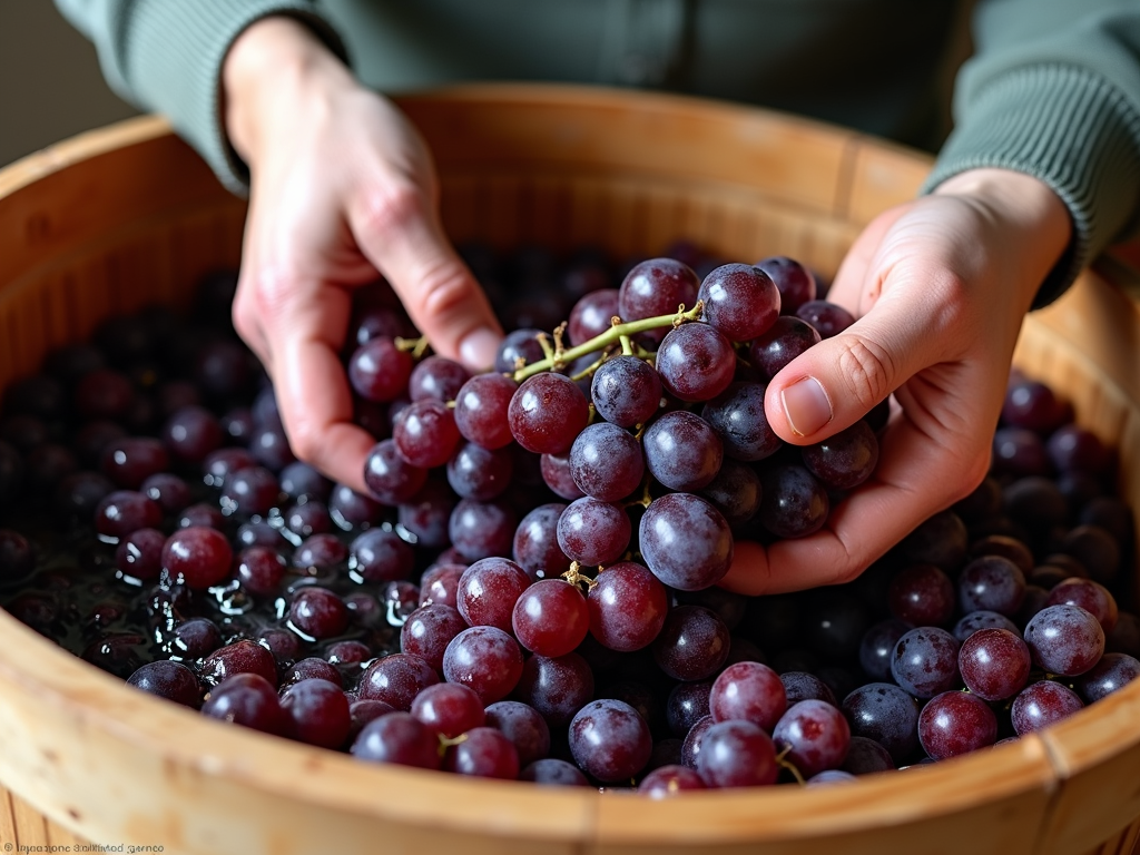 Crushing grapes for wine making.