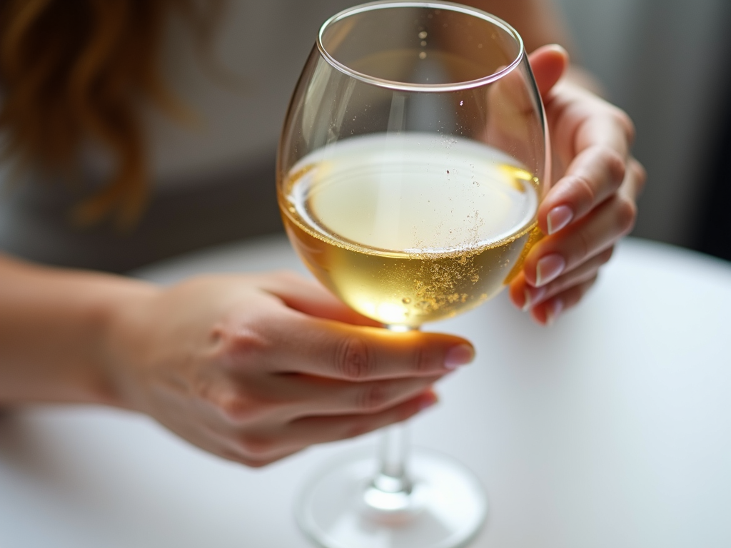 Person swirling white wine in a glass